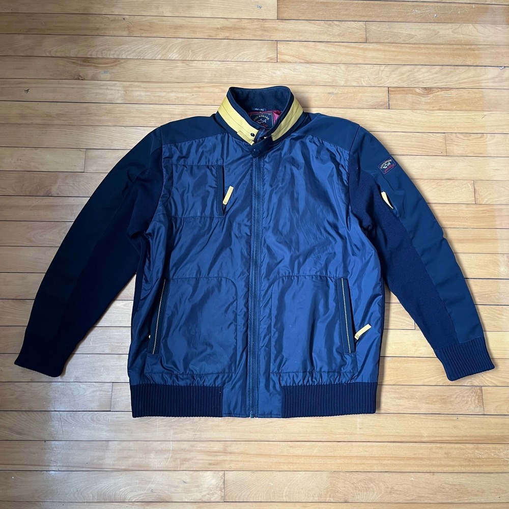Paul & Shark Yachting Mens XXL Navy Blue Mixed Media Knit Nylon Zip Jacket Italy